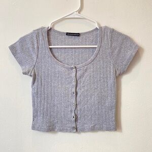 Brandy Melville Light Gray Button-Up Crop Top